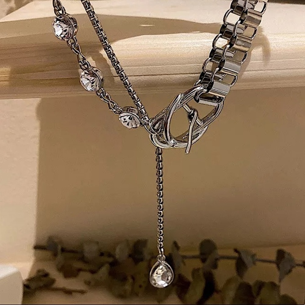 Buckle Design Rhinestone Drop Chain Link Choker - Picture 6 of 9